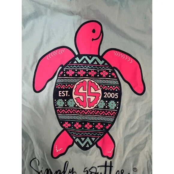 Simply Southern Womens "Save Them Turtles" Medium T-Shirt Aqua Pink Turtle Grap - Picture 8 of 10